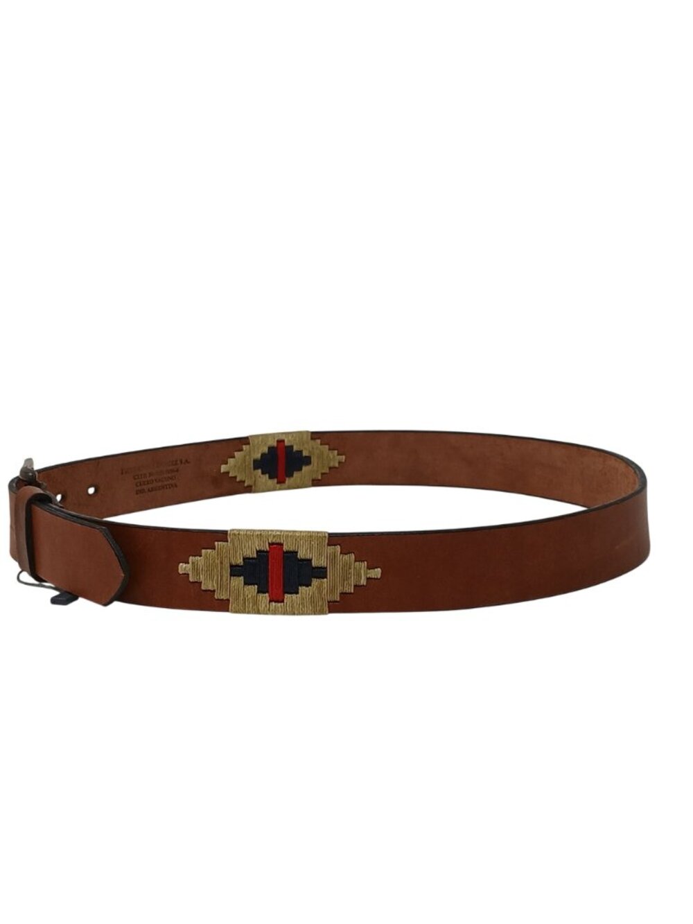 Gaucho Brown Leather Belt 90 cm Sz 35 Embroidered Western Tribal w/Buckle #D35H - Picture 4 of 11
